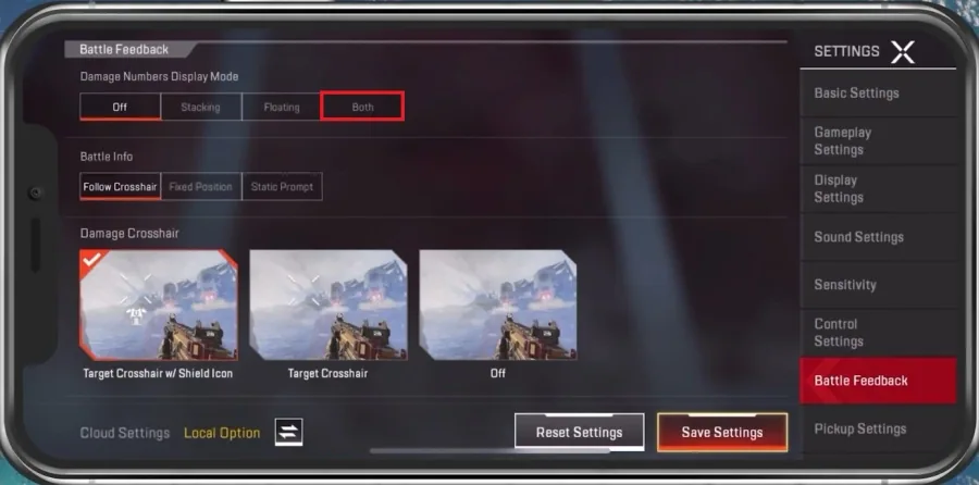 Settings > Battle Feedback