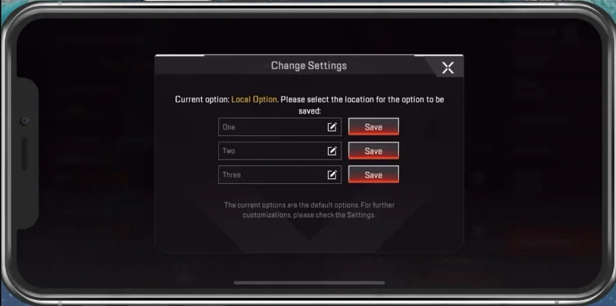 Apex Legends > Change Settings > Save One Two or Three