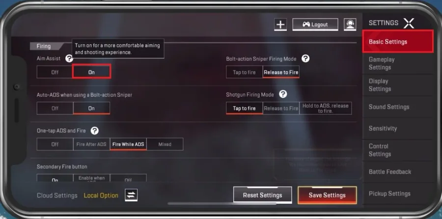 Apex Legends > Basic Settings