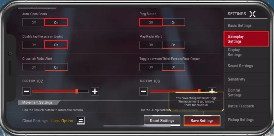 Apex Legends > Gameplay Settings