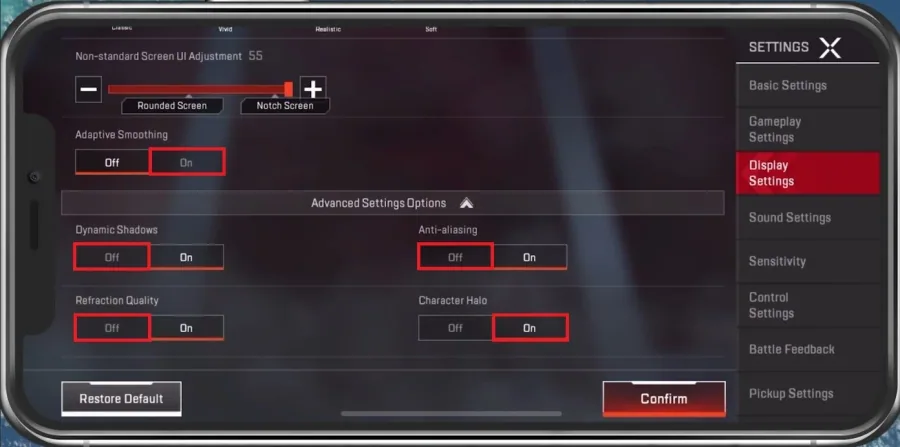 Display Settings > Advanced Settings Options