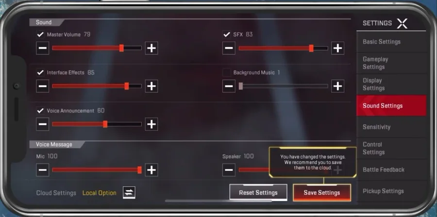 Apex Legends mobile > Sound Settings