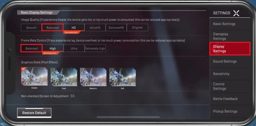 Apex Legends Settings > Display Settings