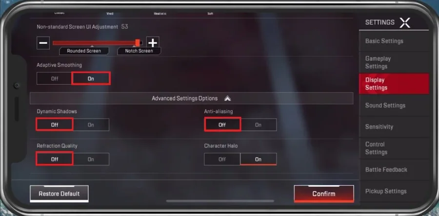 Advanced Settings Options