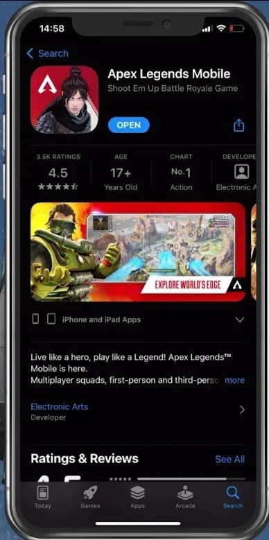 App Store > Apex Legends Mobile
