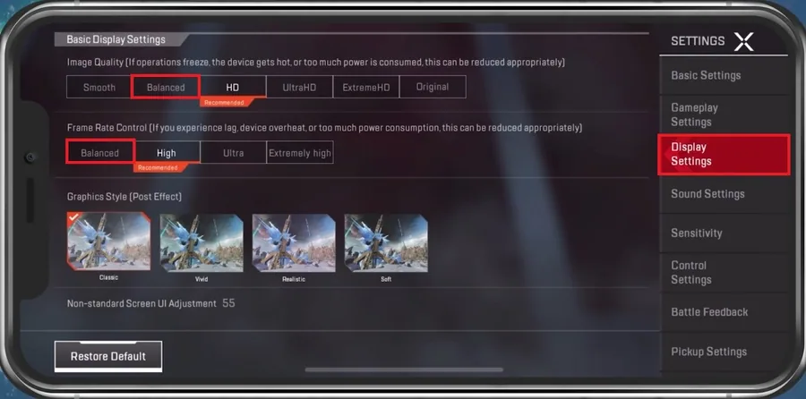 Apex Legends > Display Settings