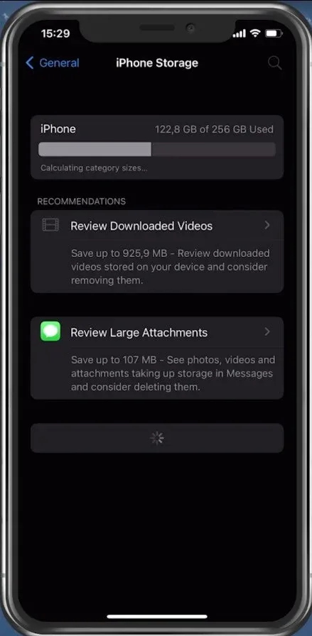 iPhone Settings > General > iPhone Storage