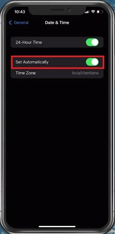 iPhone Settings > General > Date & Time