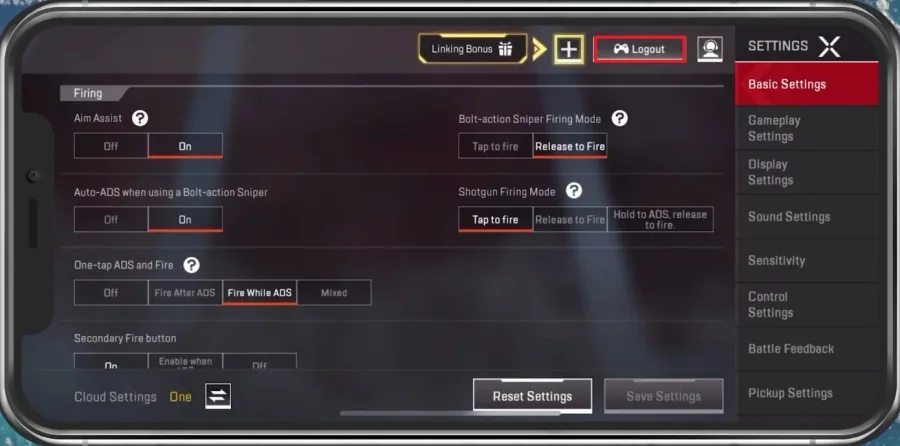 Settings > Basic Settings > Logout