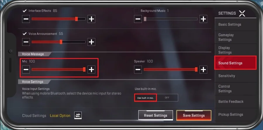 Apex Legends > Sound Settings > Mic