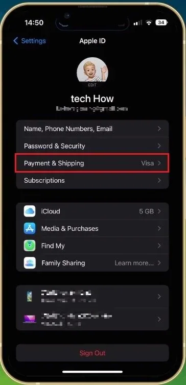 iPhone Settings > Apple ID