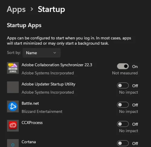 Windows Settings > Apps > Startup