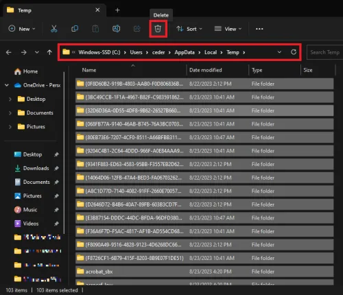 delete temporary files