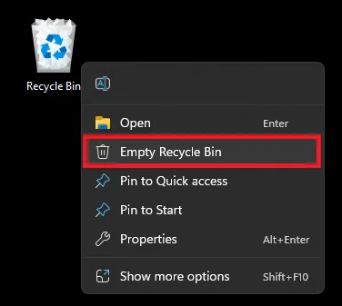 empty recycle bin