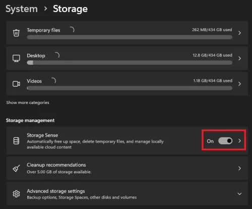enable storage sense