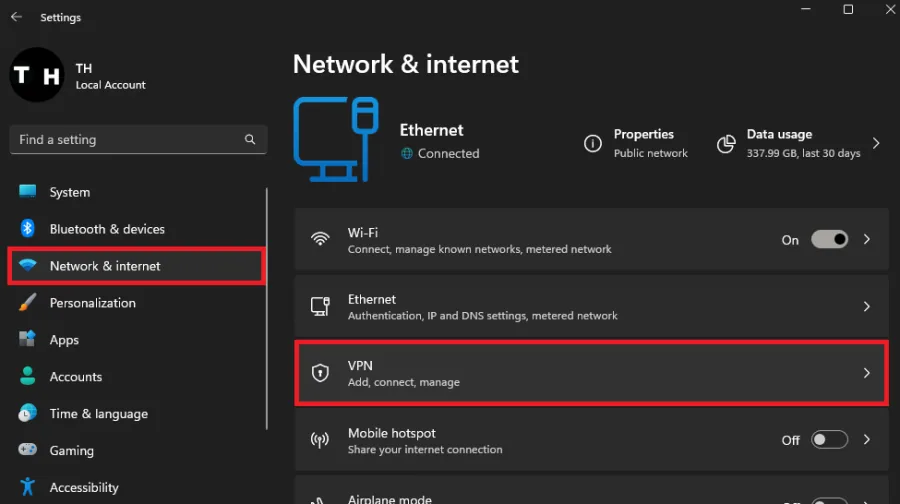 windows network and internet settings