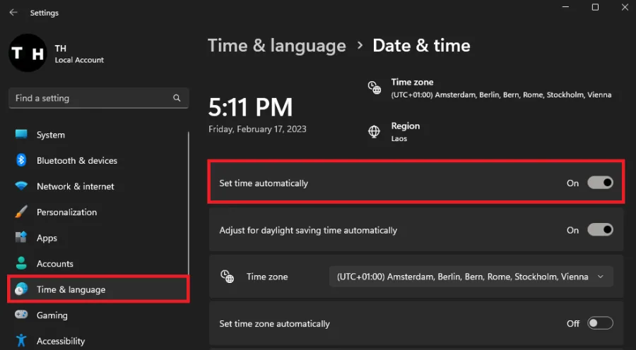 set the time automatically