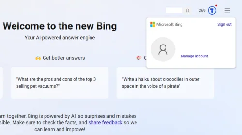 welocome to the new bing message