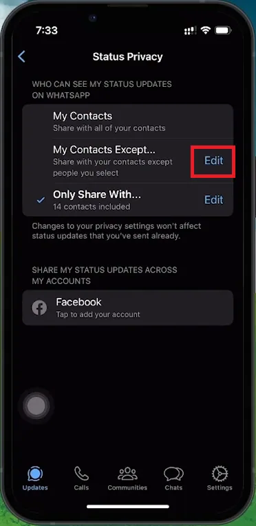 status privacy settings