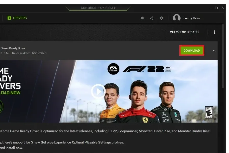 GeForce Experience > Drivers > Download