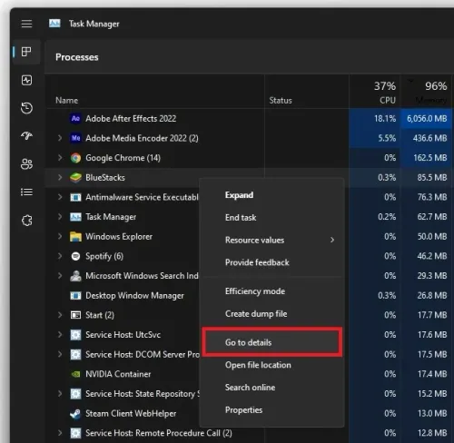 Task Manager > Processes