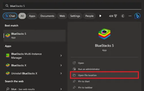 open bluestacks file location