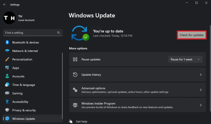 check for windows updates