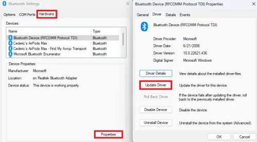 Bluetooth device properties
