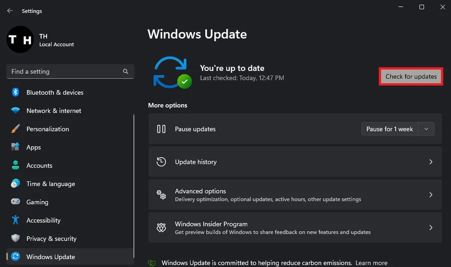 Windows Settings > Windows Update