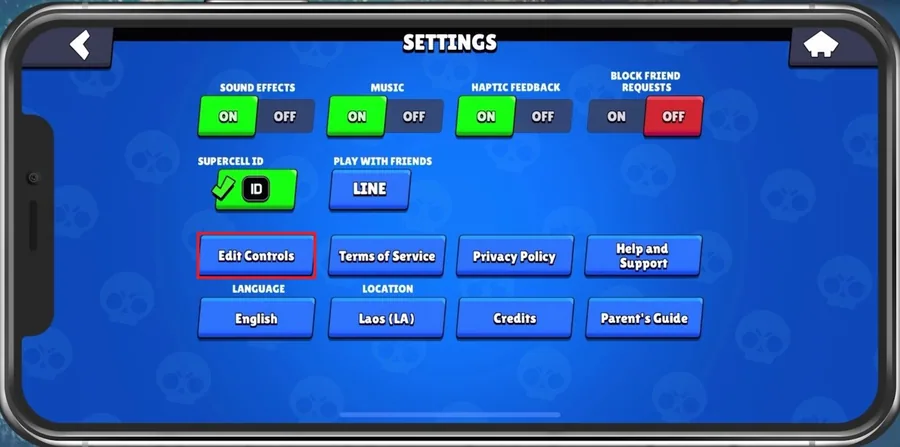 Brawl Stars Settings > Edit Controls