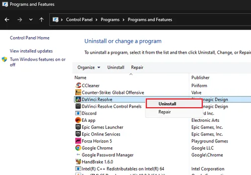uninstall apps in your control panel, windows