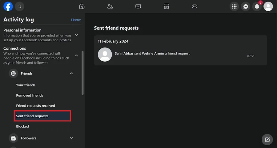 sent friend requests