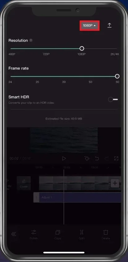 CapCut Project Resolution and Frame Rate