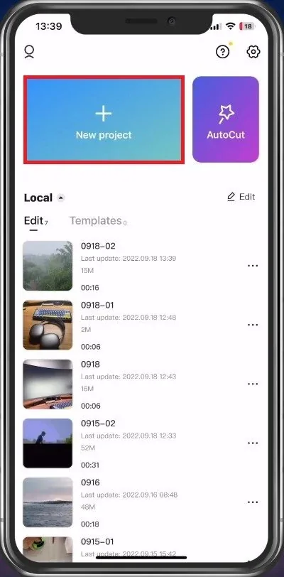 Create New CapCut Project