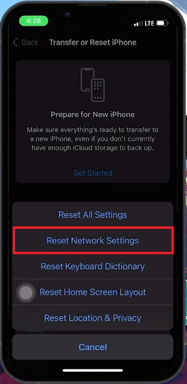 reset network settings