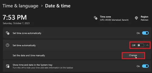 change date and time settings