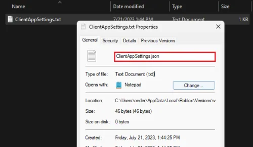 clientapp settings properties