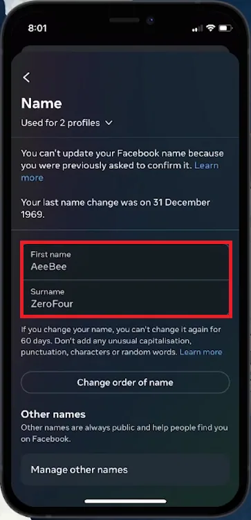 change name and order of name