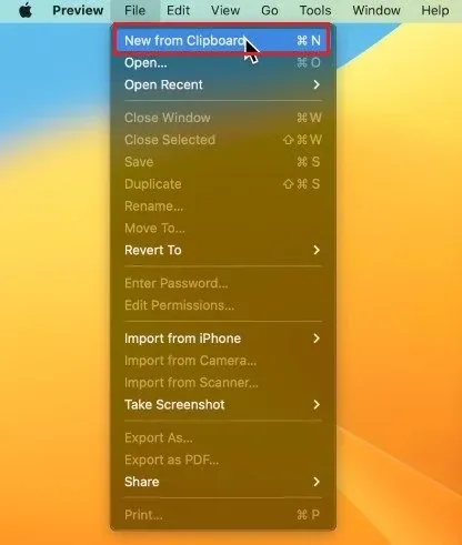 Preview > File > New from Clipboard