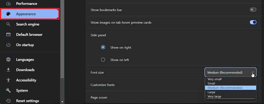 change font size