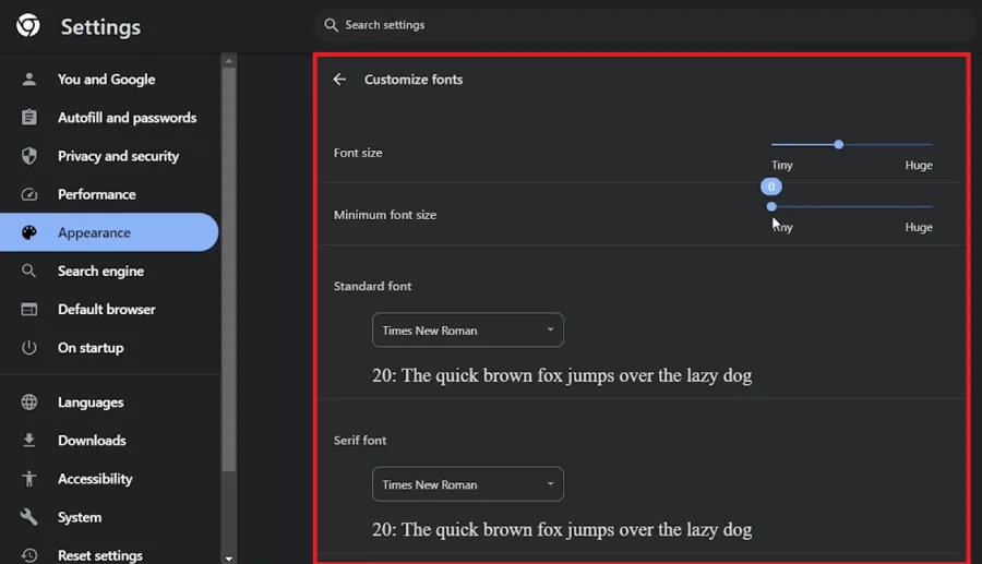 customize font size