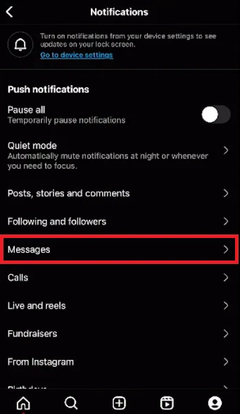 access messages settings