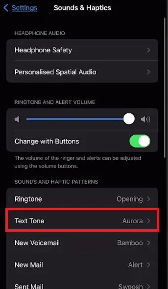 change text tone setting