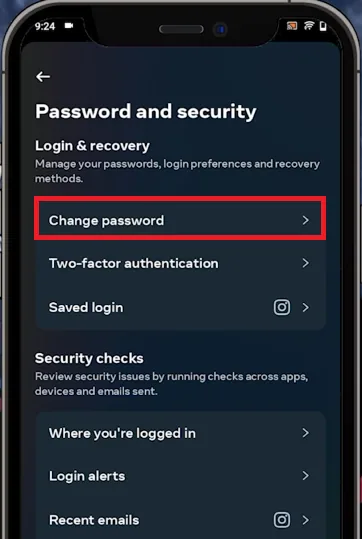 change instagram password option