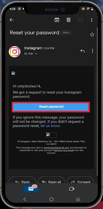 reset instagram password