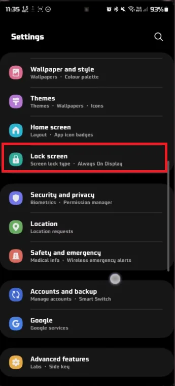 lock screen settings