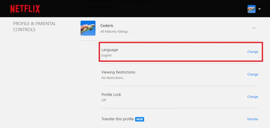 change profile language