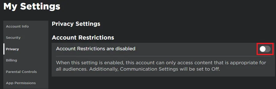 privacy settings for roblox