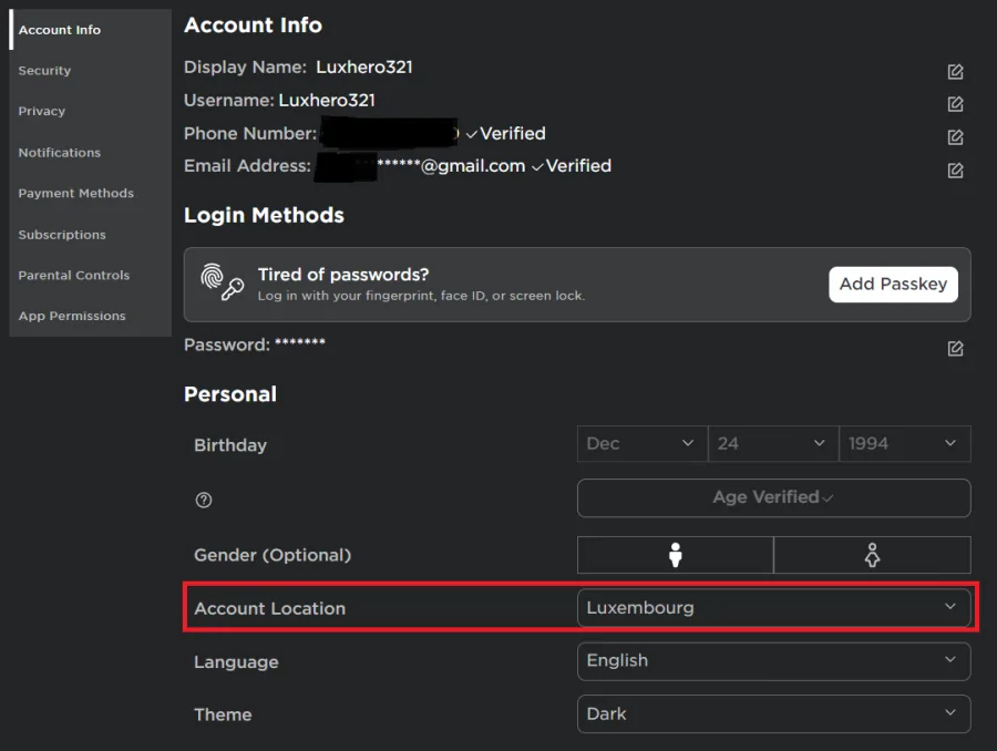 account location