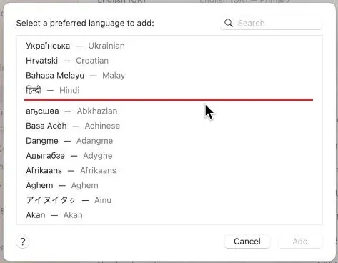 In this window, you can select one or more languages to add